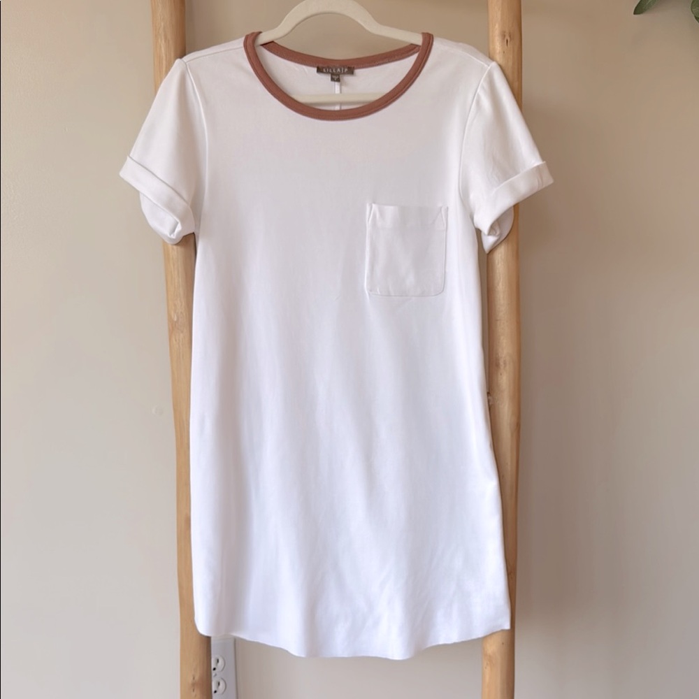 Lilla P. White Maeve Trim Tee Pocket Short Sleeve Mini Cotton Spandex Dress S